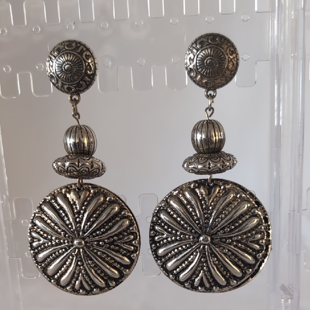 Vtg Dangle Drop Concho Earrings
